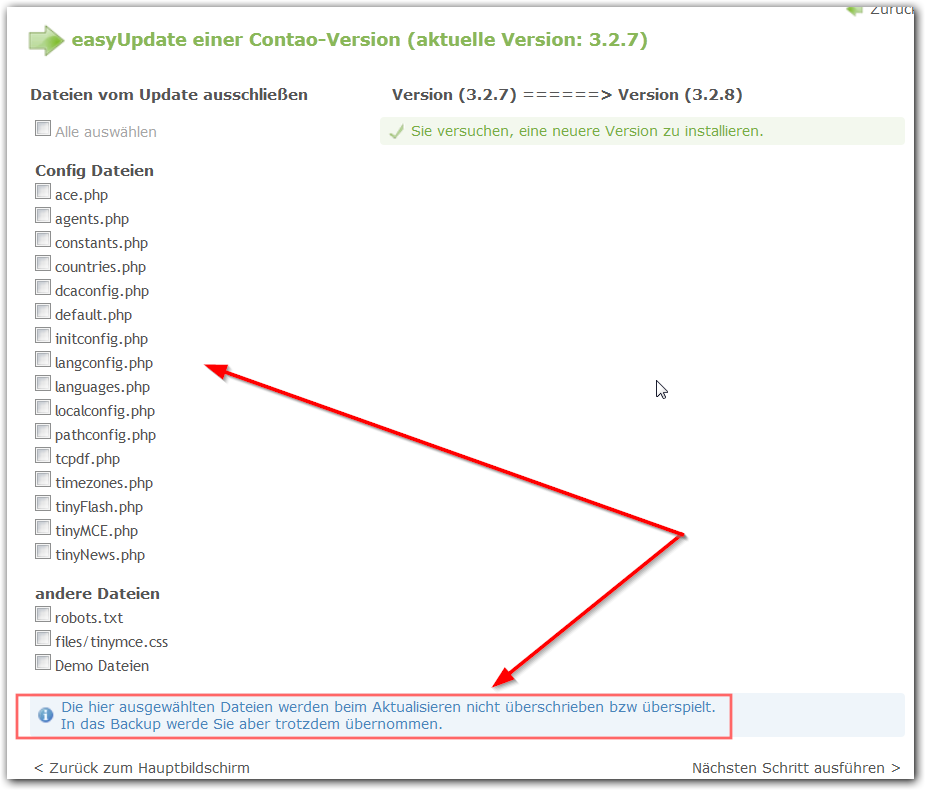 Anzeige der Dateien die nicht aktualisiert werden