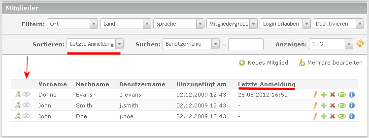 Backend User Online - Mitglieder
