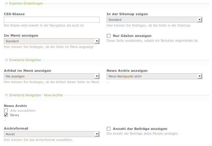 Seitenkonfiguration - News
