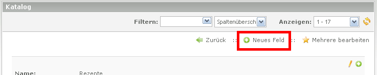 Cat Neues Feld anlegen