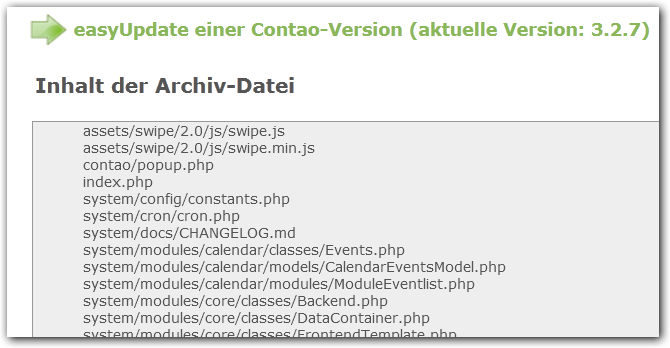 Anzeige der Inhalte der Archivdatei
