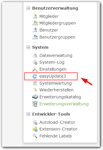 Installation von easyUpdate, Schritt 1