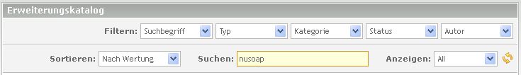 nusoap im Erweiterungskatalog finden
