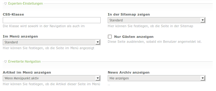 Seitenkonfiguration - Artikel