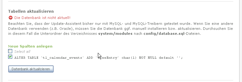 Datenbank-Update durchführen