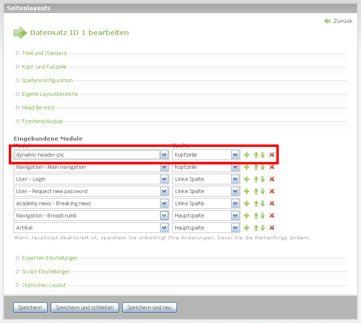 Eigenes Modul im Seitenlayout