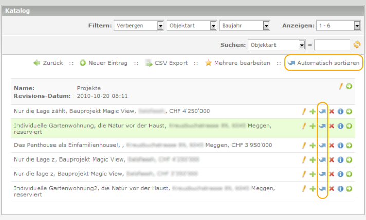 Catalog - manualsort Modul fügt im Listenmenu neue Aktion ein