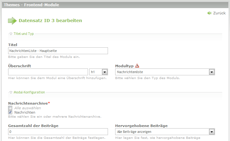 Erstellung des Modules "Nachtichtenliste"
