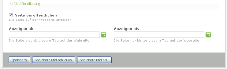 Einstellungen der neuen Seite 2