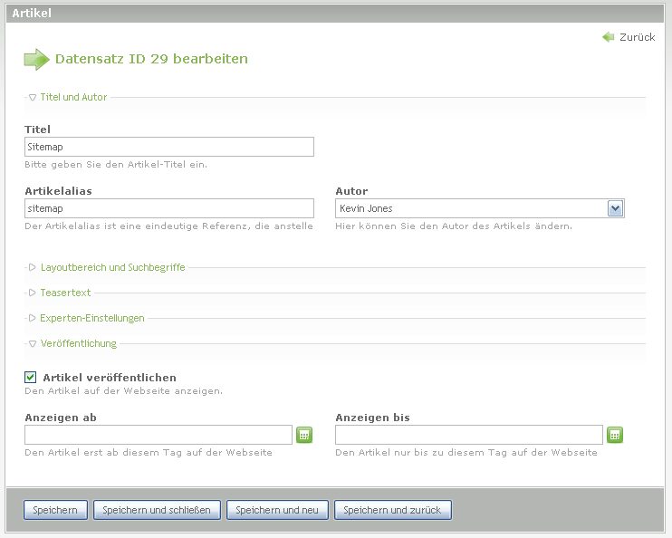 Artikel Einstellungen