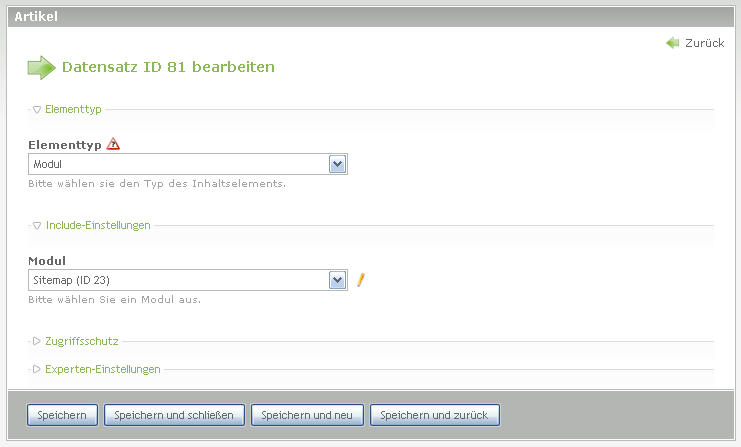 Content Element Einstellungen