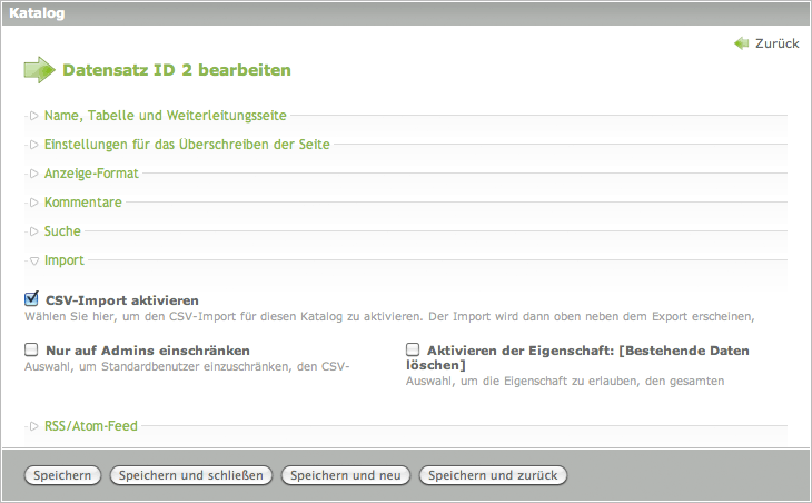 Option CSV-Import aktivieren