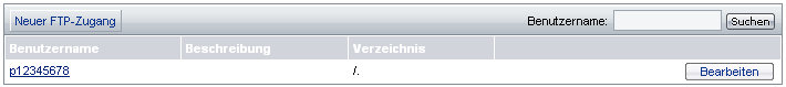 FTP-Zugänge Übersicht