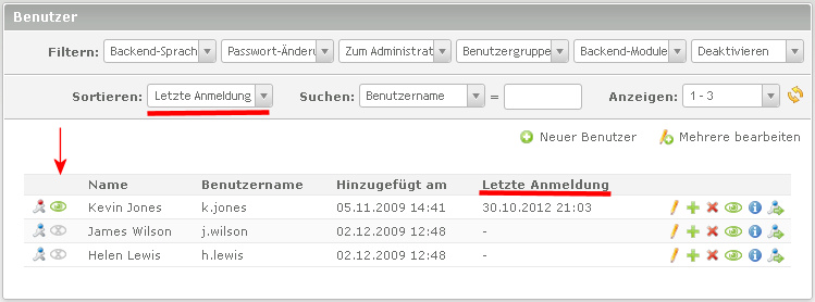 Backend User Online - Benutzer