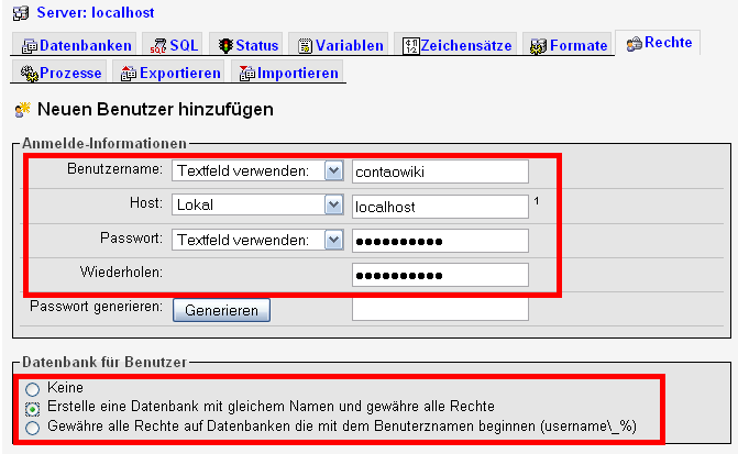 Neuen Datenbank Benutzer inkl. Datenbank erstellen
