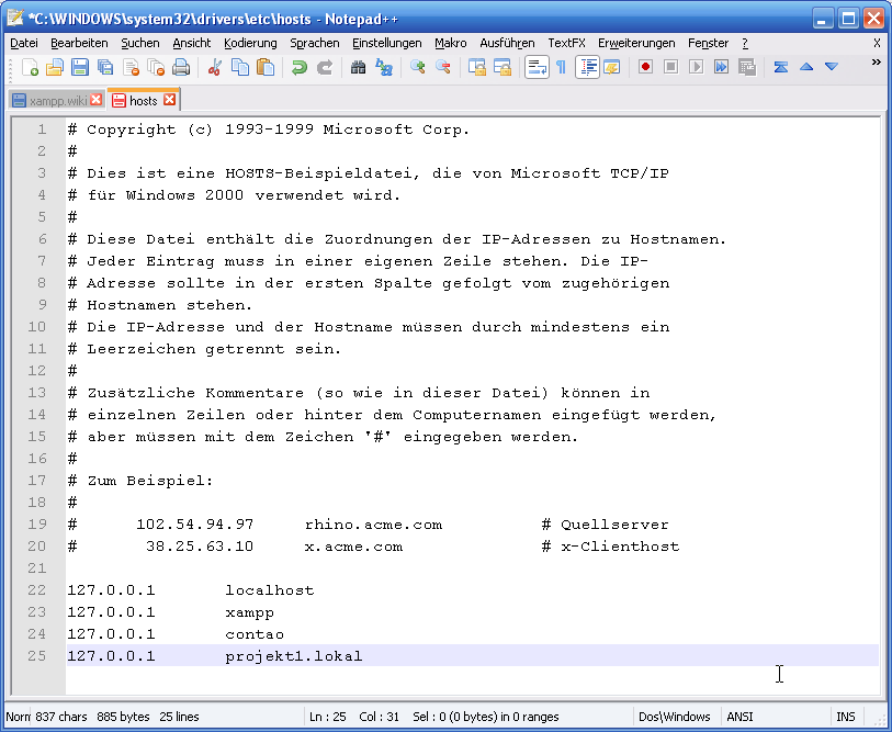 Datei hosts bearbeiten
